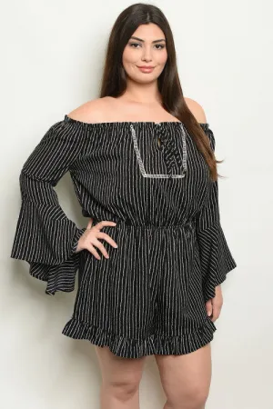 Black Pinstripe Plus Size Romper