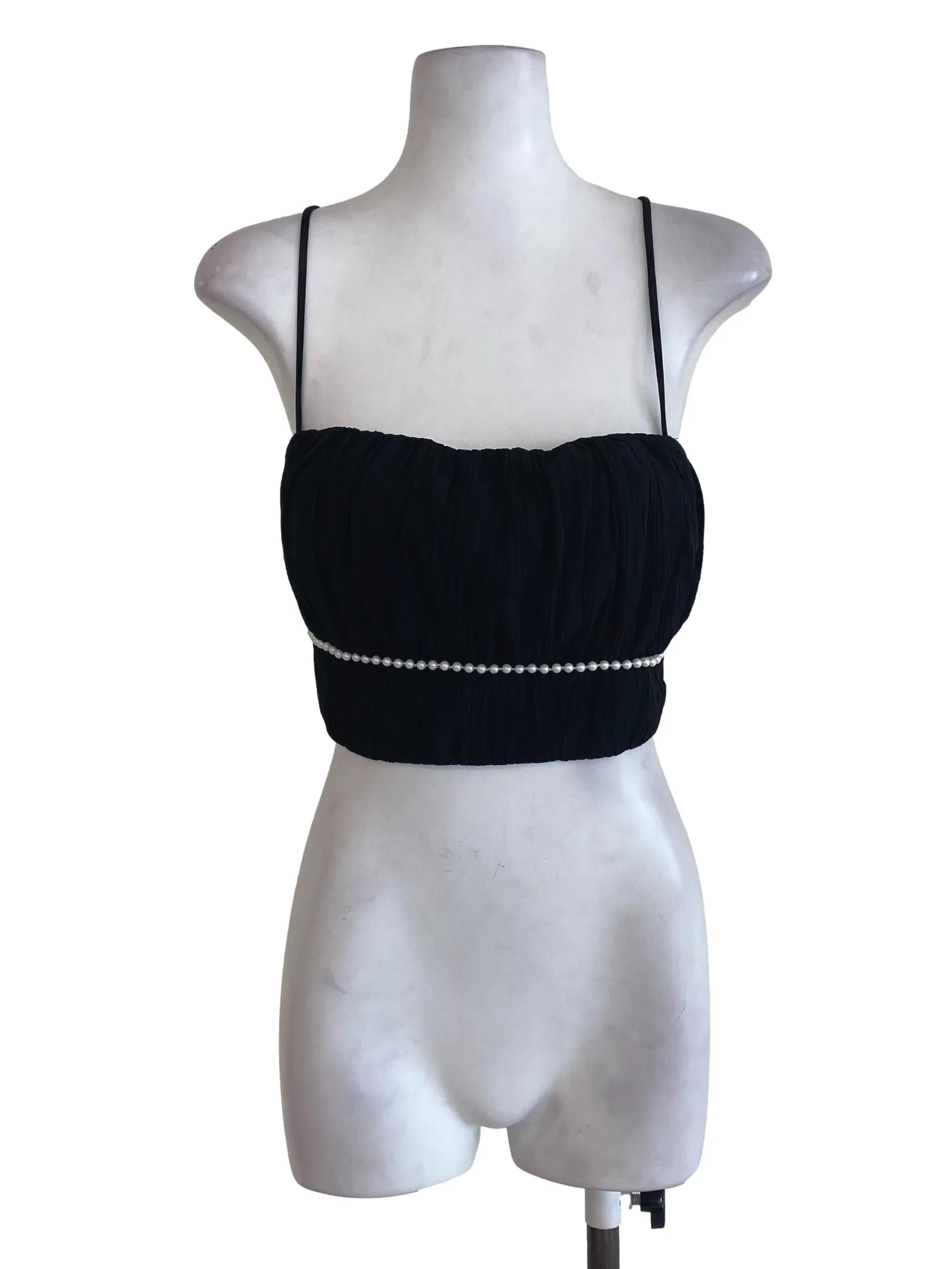 Black Pleated Beaded Top