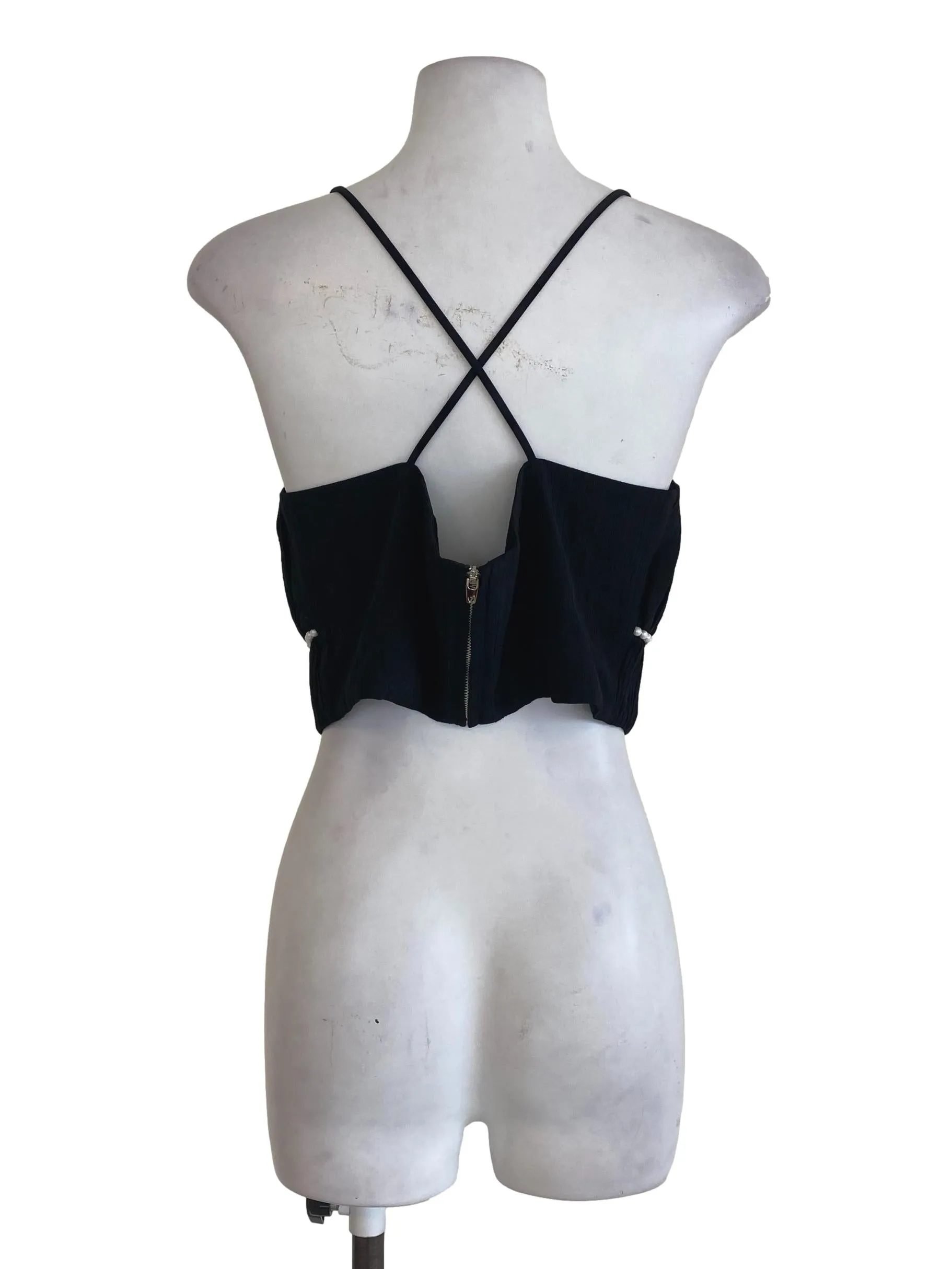 Black Pleated Beaded Top