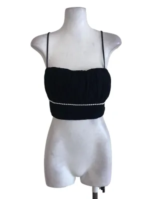 Black Pleated Beaded Top
