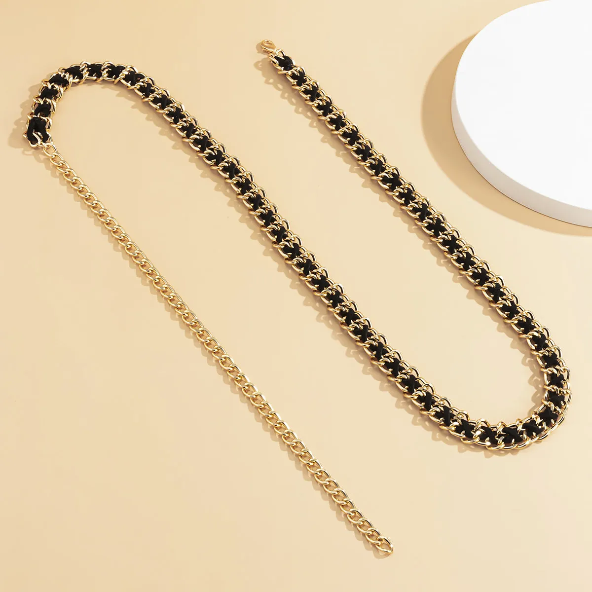 Black Velvet & 18K Gold-Plated Waist Chain