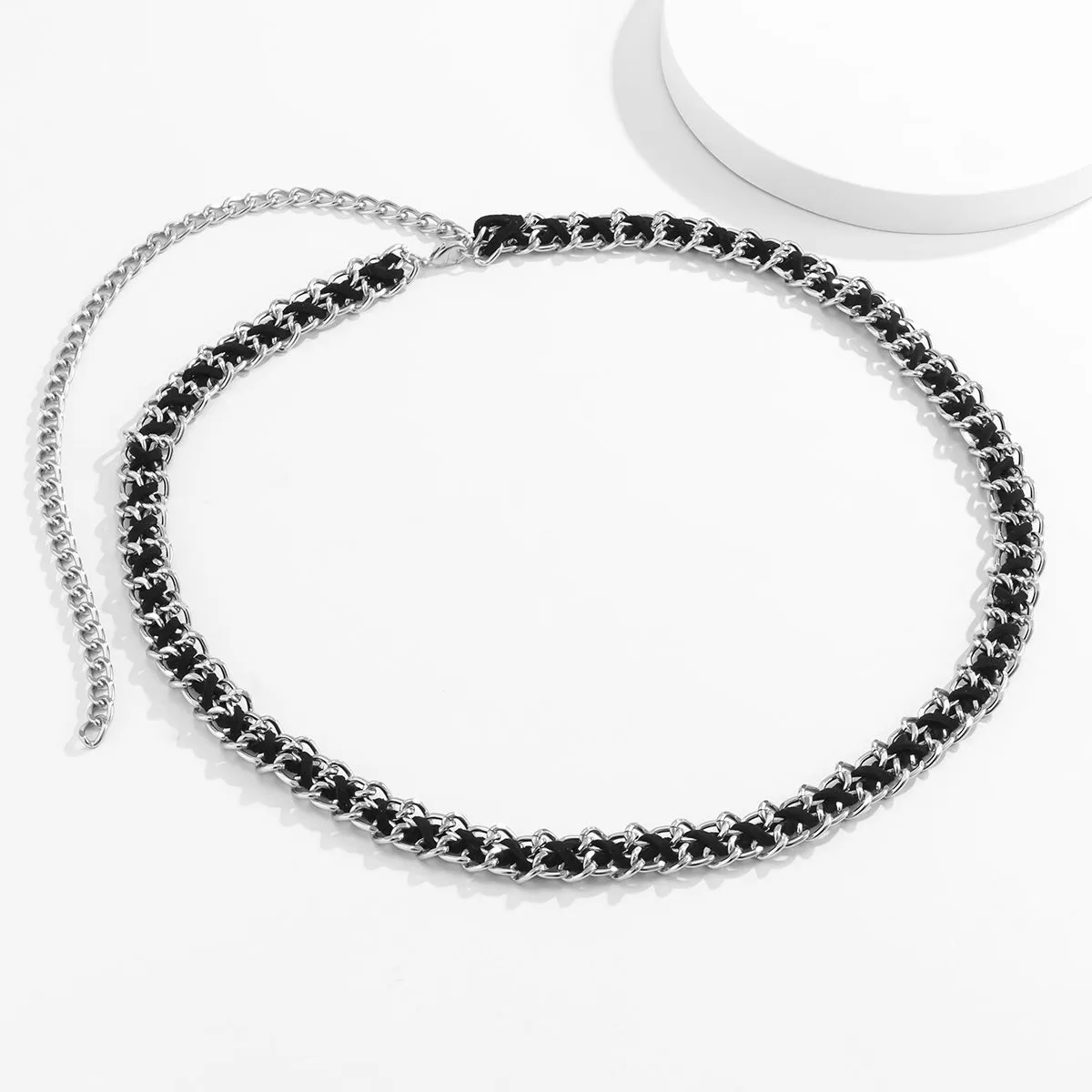 Black Velvet & Silver-Plated Waist Chain