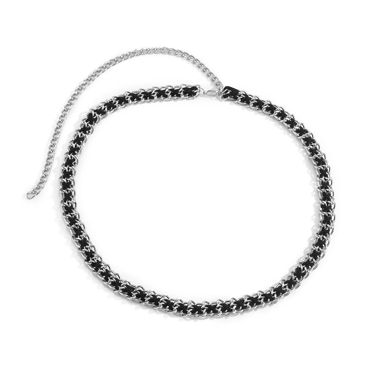 Black Velvet & Silver-Plated Waist Chain