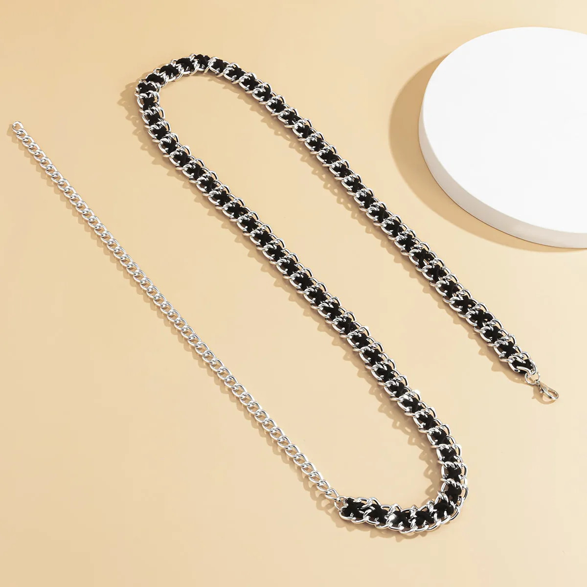 Black Velvet & Silver-Plated Waist Chain