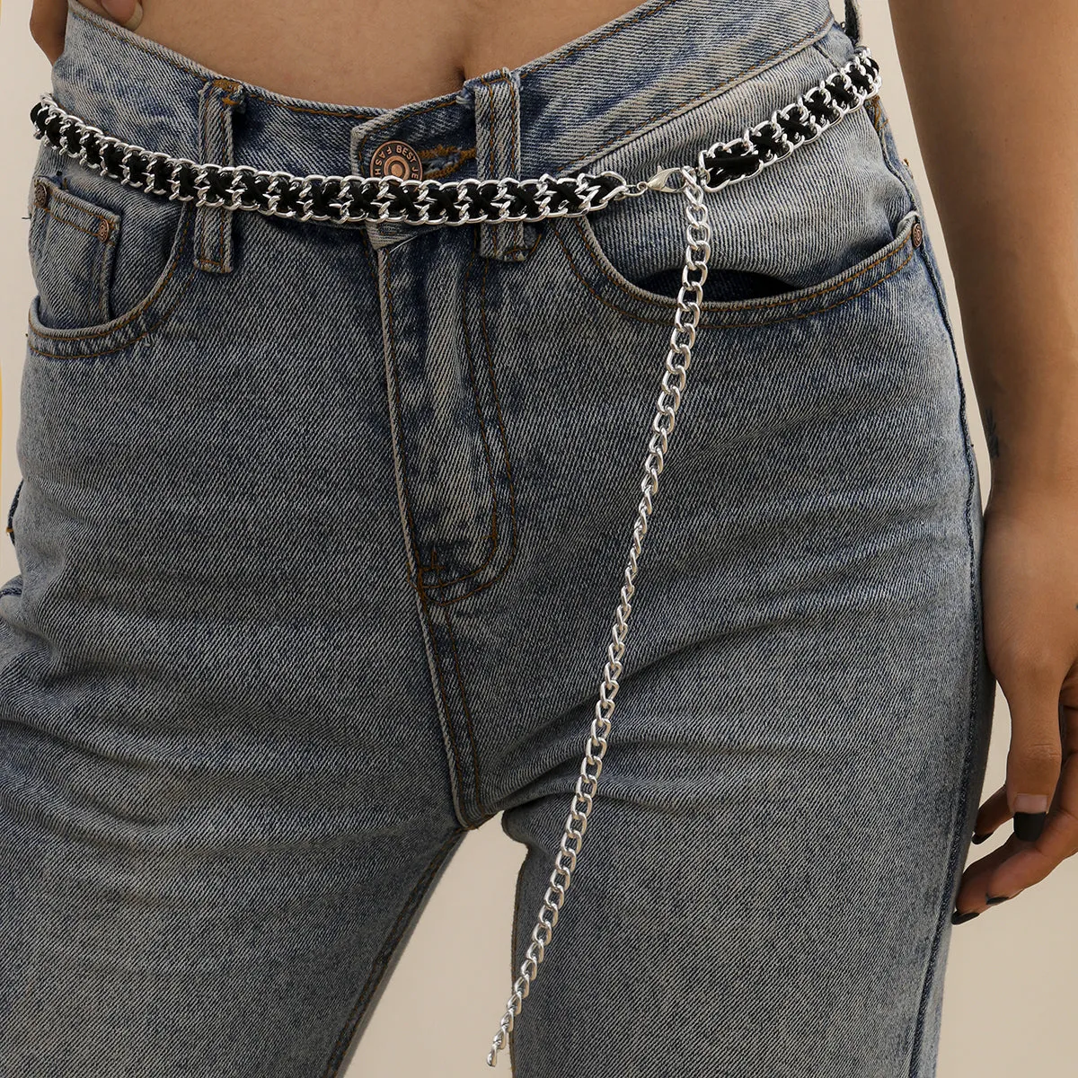 Black Velvet & Silver-Plated Waist Chain