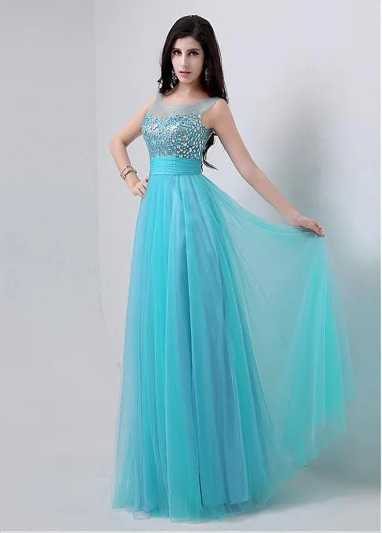 Blue Fabulous Tulle Scoop Prom Dress
