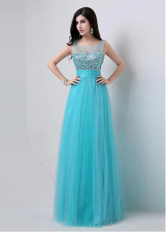 Blue Fabulous Tulle Scoop Prom Dress