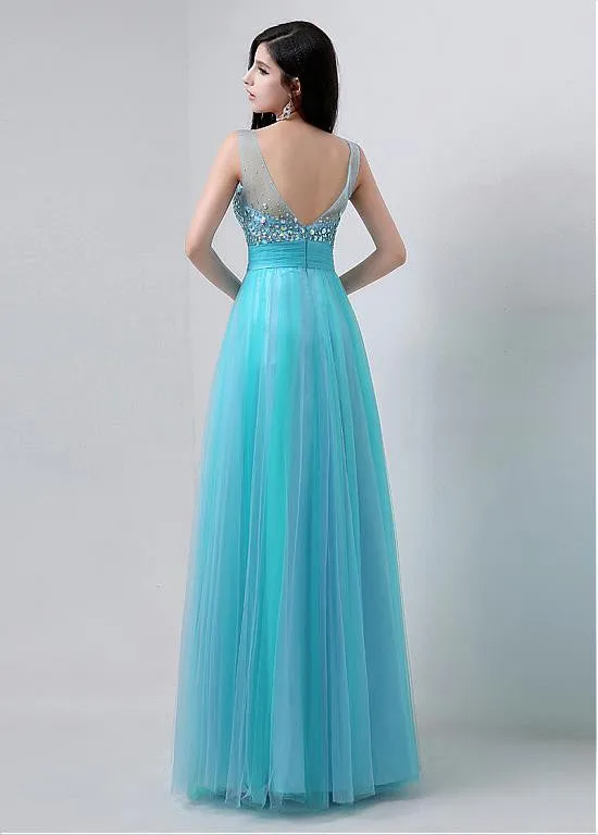 Blue Fabulous Tulle Scoop Prom Dress