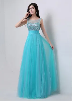 Blue Fabulous Tulle Scoop Prom Dress
