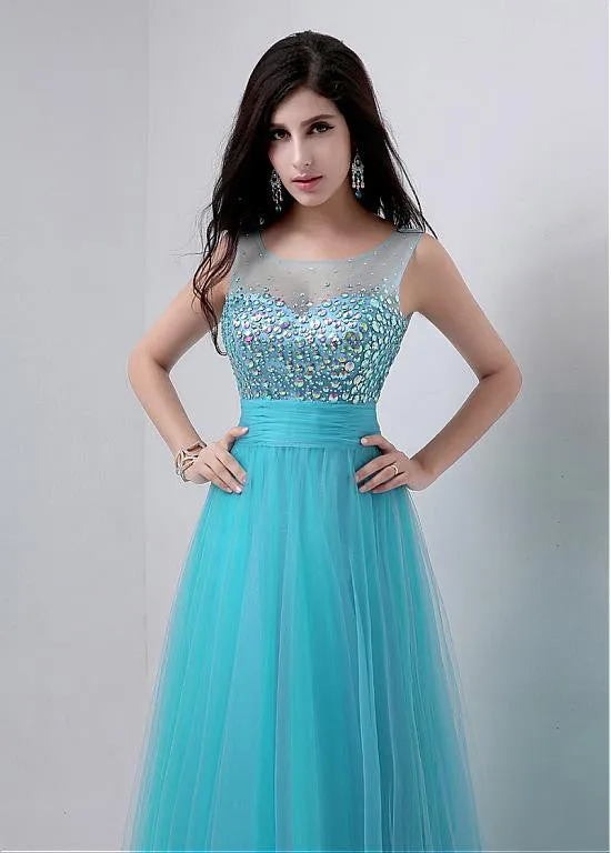 Blue Fabulous Tulle Scoop Prom Dress