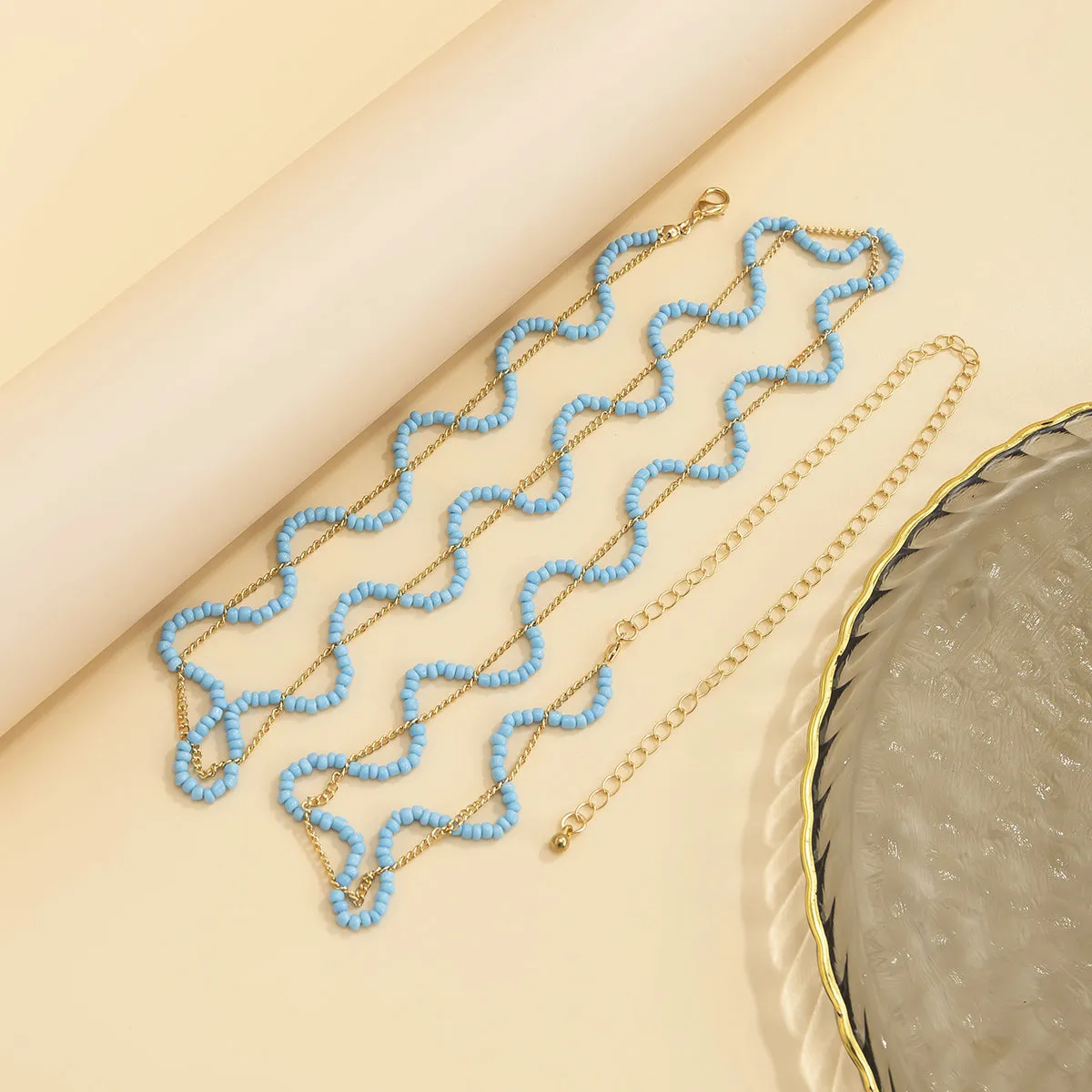 Blue Howlite & 18K Gold-Plated Wave Layered Waist Chain
