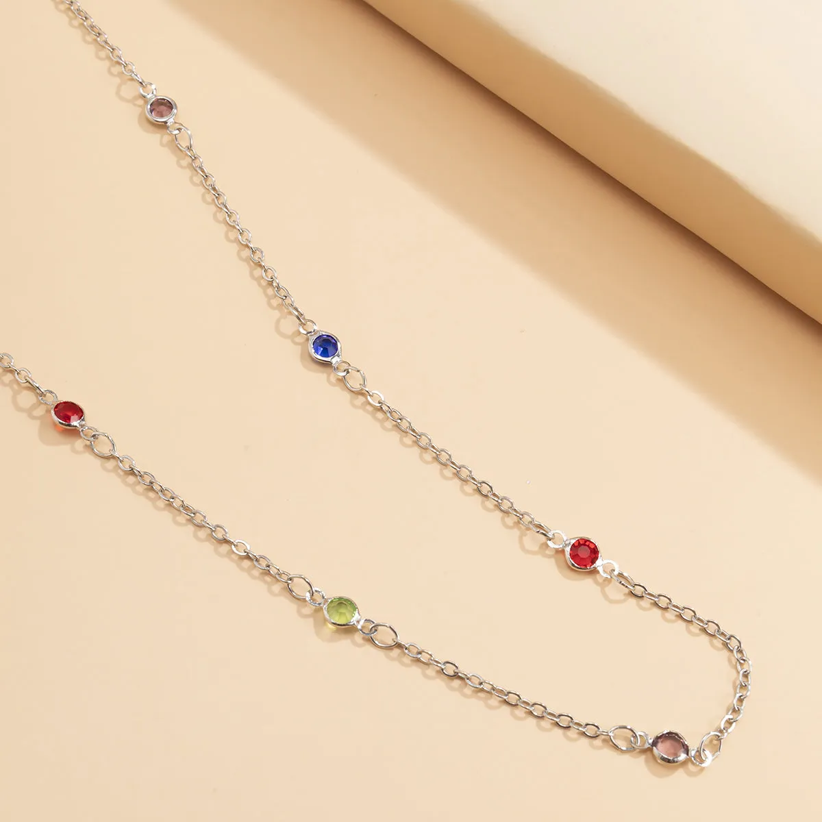 Blue Multicolor Cubic Zirconia & Silver-Plated Waist Chain