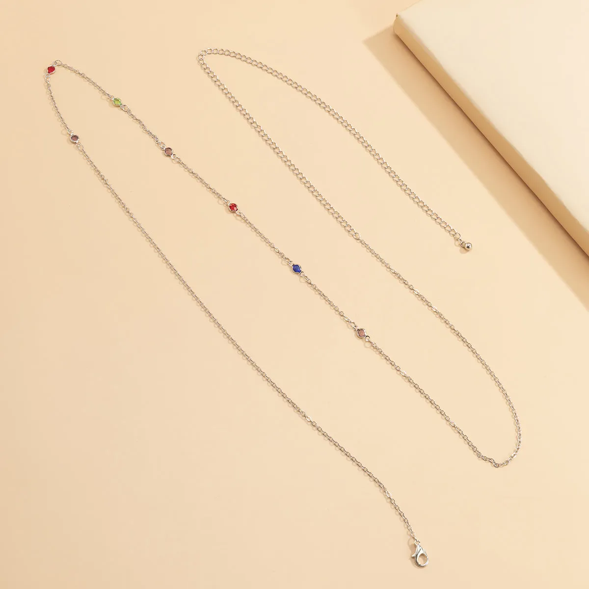 Blue Multicolor Cubic Zirconia & Silver-Plated Waist Chain