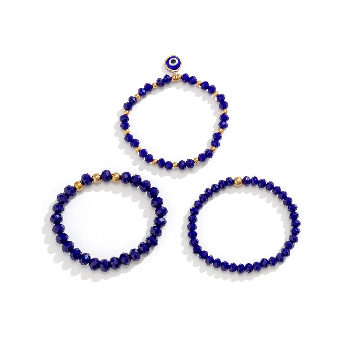 Blue Resin & Arylic 18K Gold-Plated Evil Eye Beaded Stretch Bracelet Set