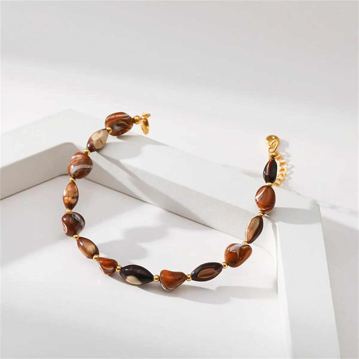 Brown Resin & 18K Gold-Plated Stone Chip Beaded Bracelet