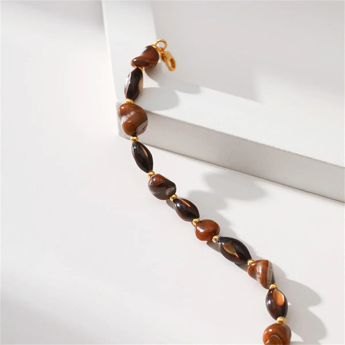 Brown Resin & 18K Gold-Plated Stone Chip Beaded Bracelet