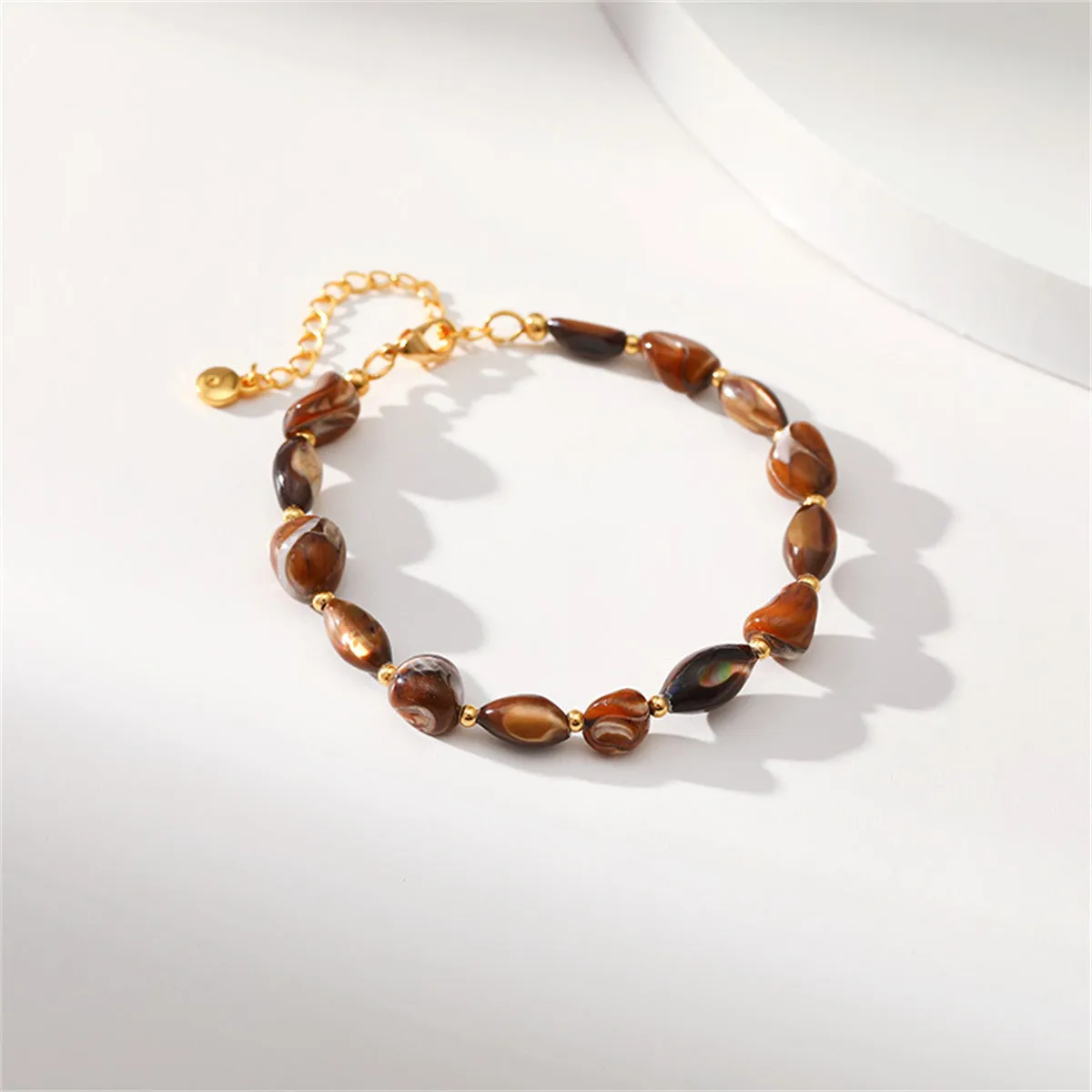 Brown Resin & 18K Gold-Plated Stone Chip Beaded Bracelet