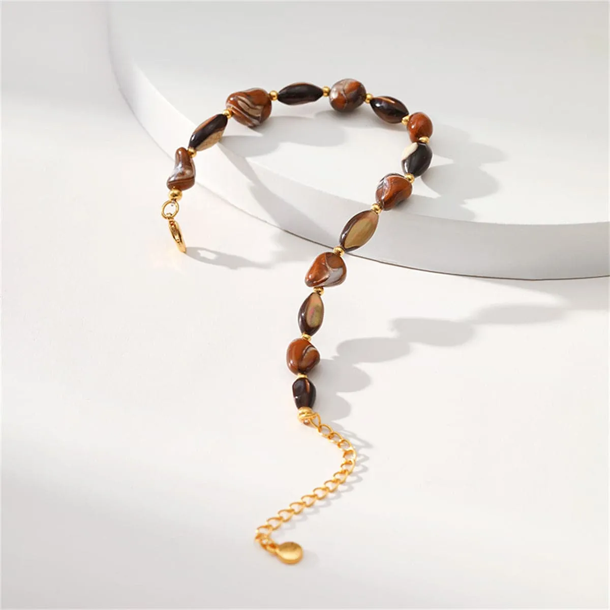 Brown Resin & 18K Gold-Plated Stone Chip Beaded Bracelet