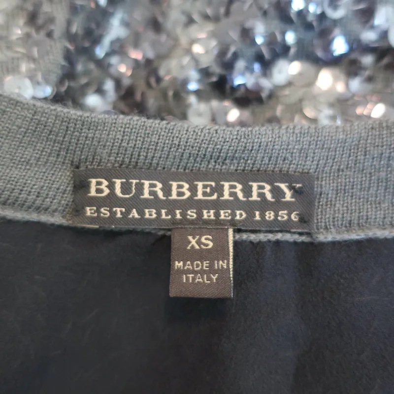 Burberry Sequined Cardigan Gray Wool Size Extra Small V-Neck Sweater