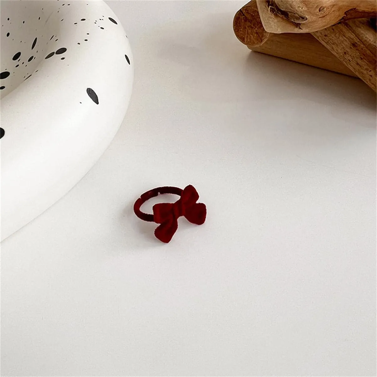 Burgundy Velvet Bow Adjustable Ring