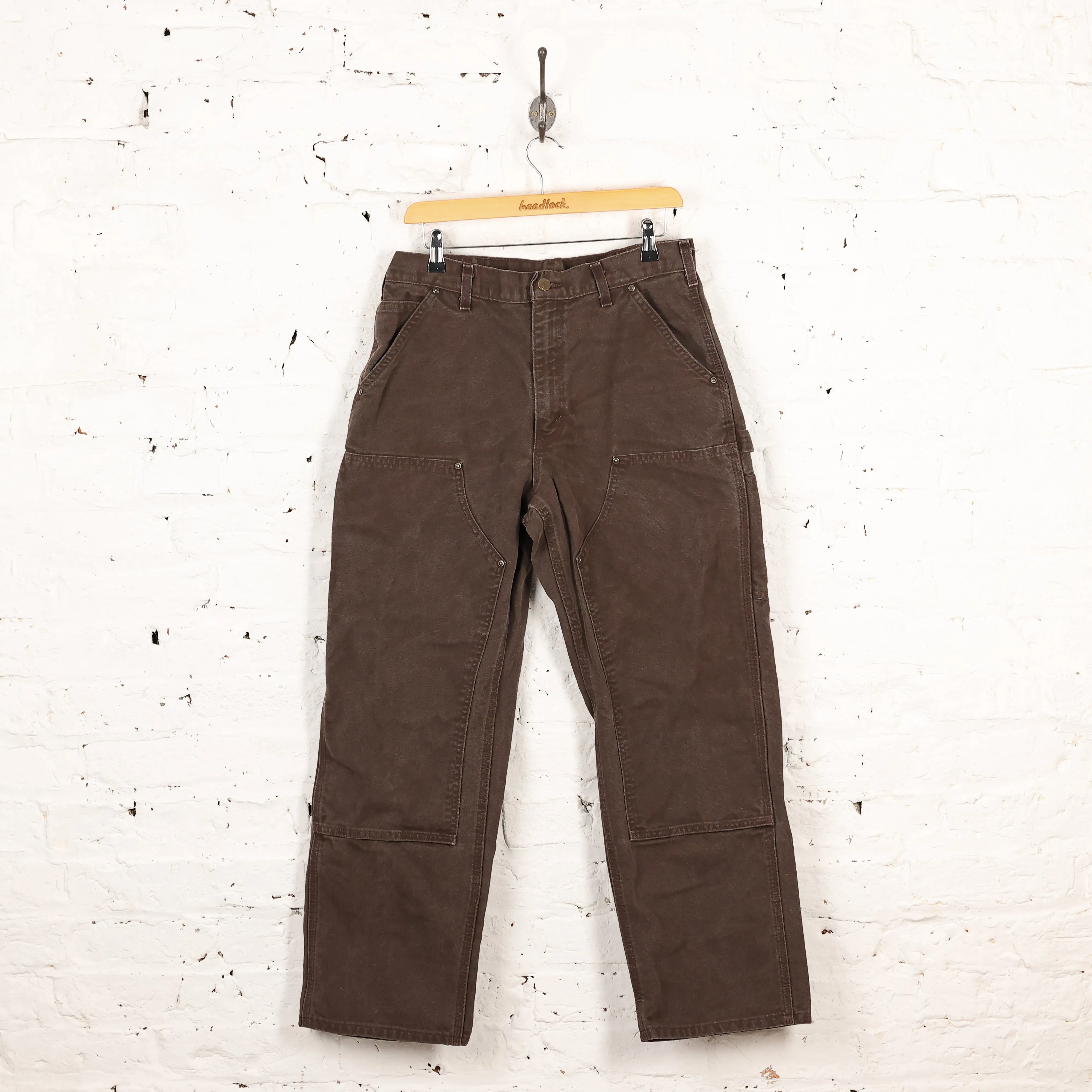 Carhartt Double Knee Dungaree Fit Work Pants Trousers - Brown - M