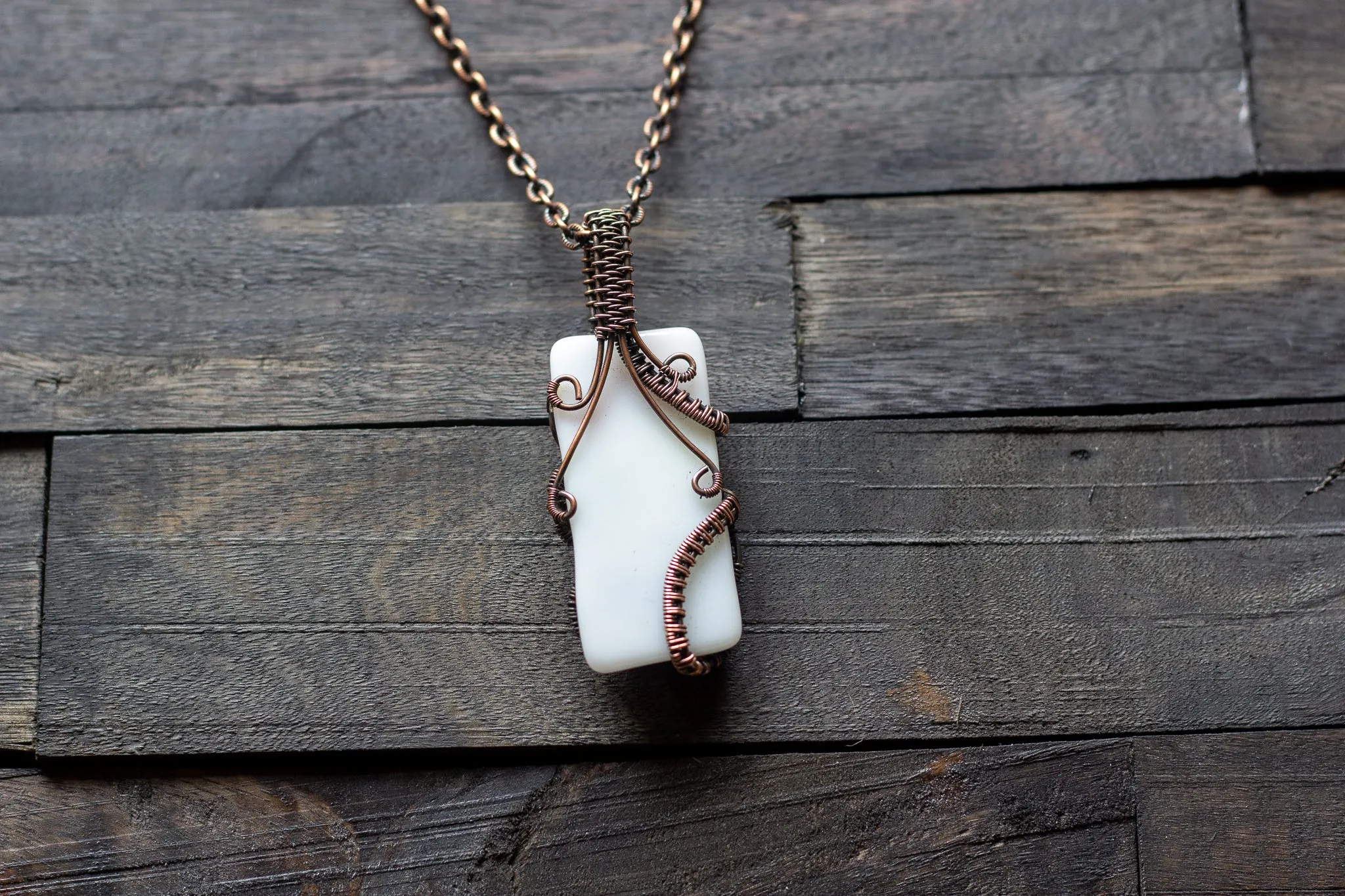 Chakra-Inspired Fused Glass Pendant with Copper Wire Wrapping