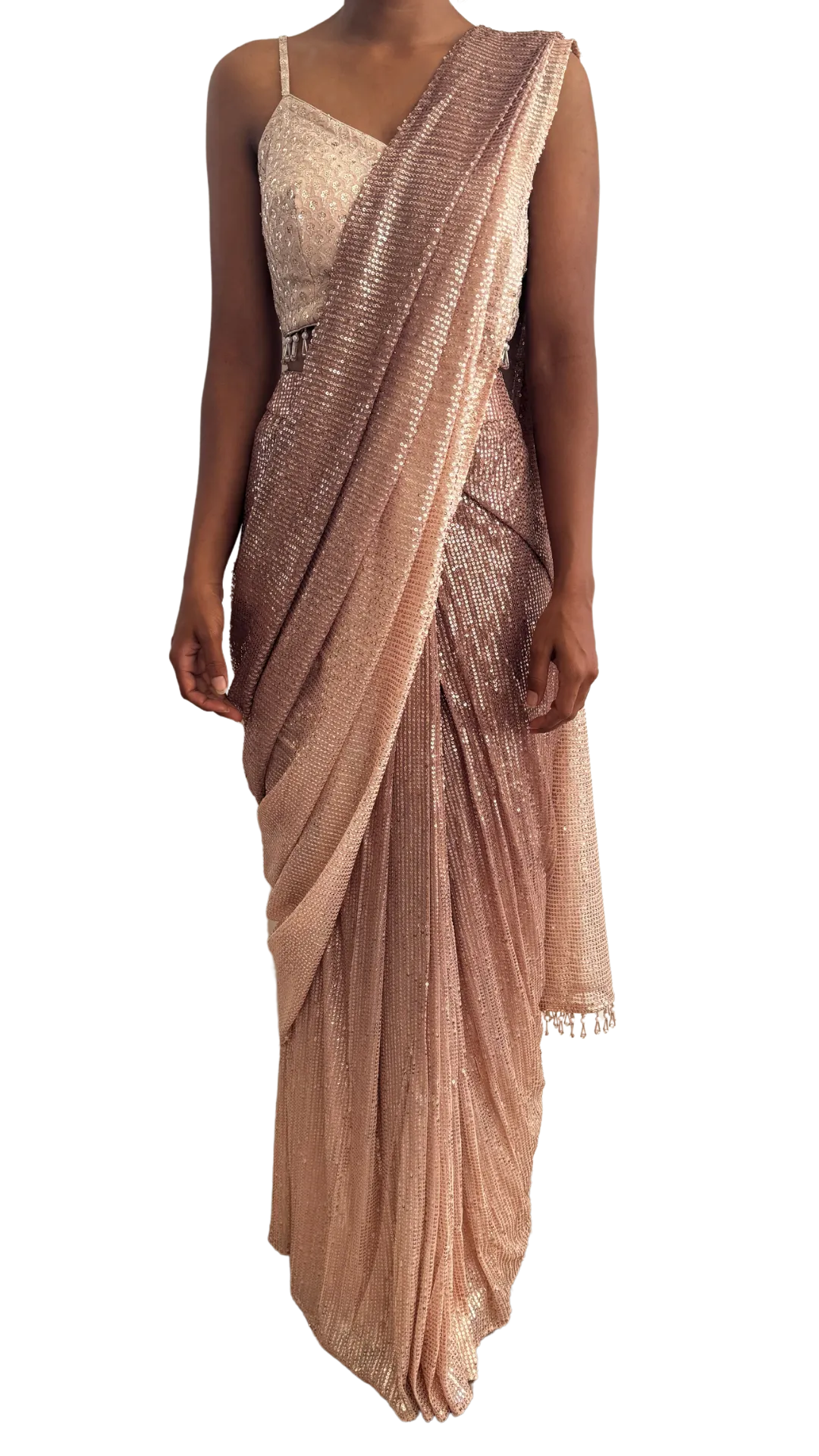 Champagne & Gold Ombre Sequined Sari