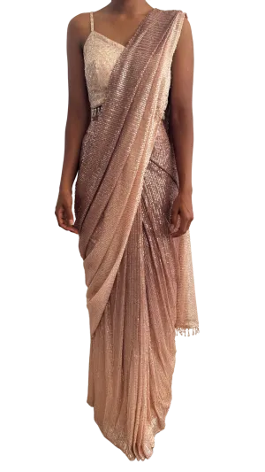 Champagne & Gold Ombre Sequined Sari