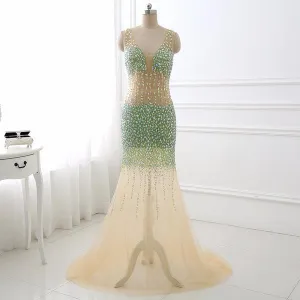 Champagne V Neck Mermaid Prom Dress