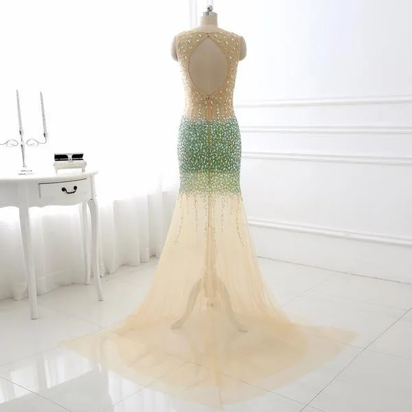 Champagne V Neck Mermaid Prom Dress