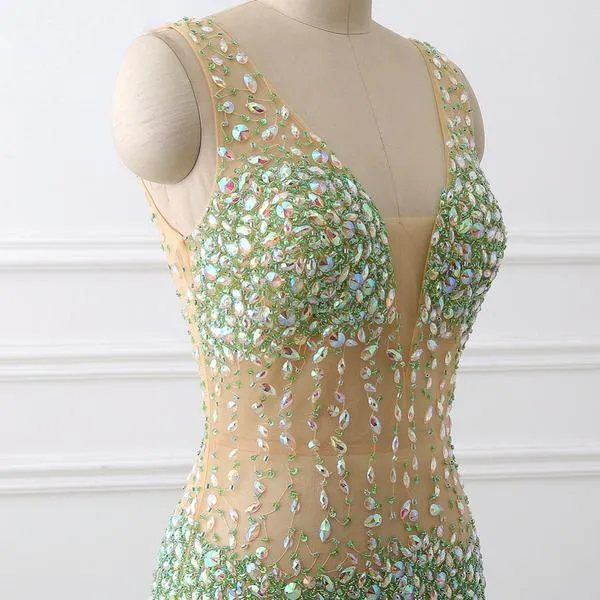 Champagne V Neck Mermaid Prom Dress