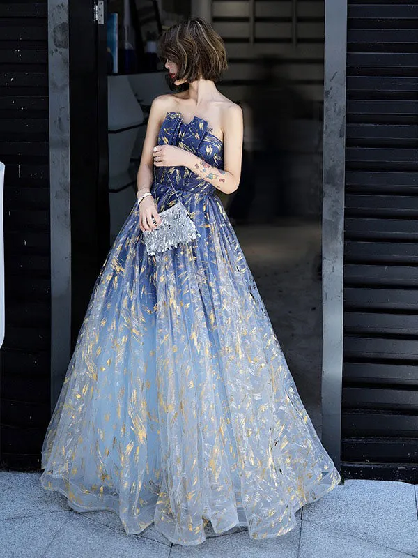Charming Evening Dress A-Line Strapless Matte Satin Floor-Length Pleated Sequined evening dress