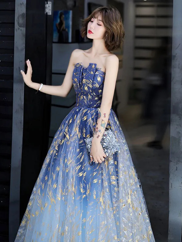 Charming Evening Dress A-Line Strapless Matte Satin Floor-Length Pleated Sequined evening dress
