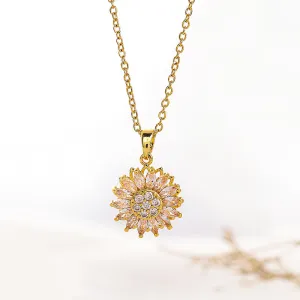 Classic Charm Sunflower Flower Stainless Steel Necklace Earrings Fashion Exquisite Micro Seed Jewelry Ring