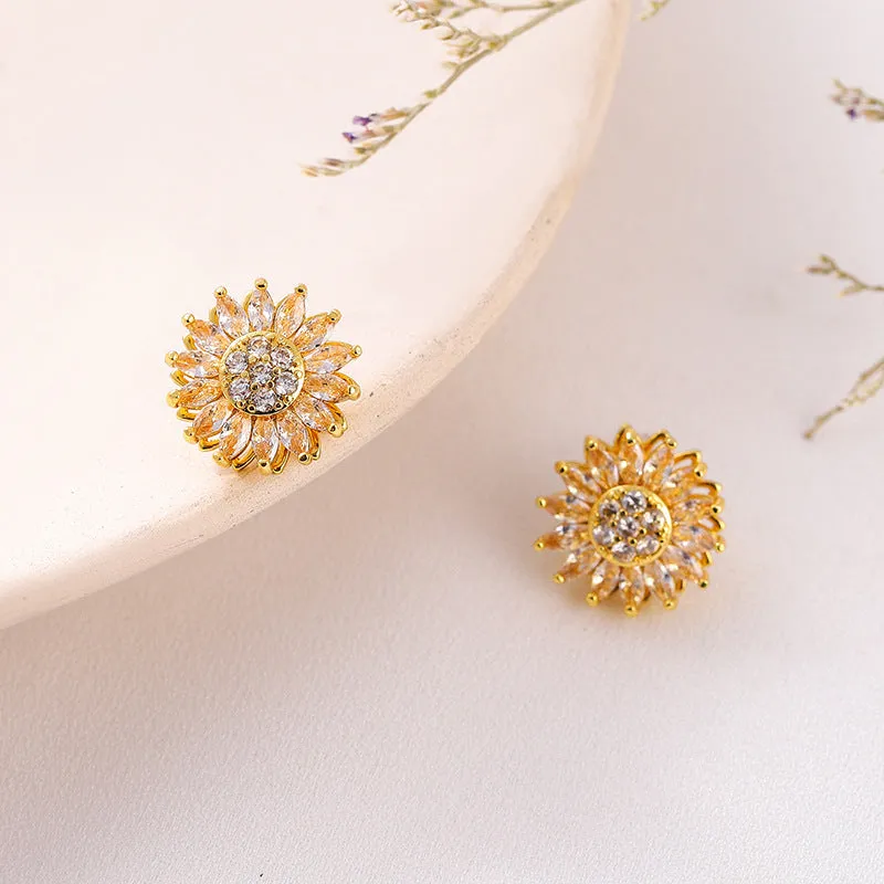 Classic Charm Sunflower Flower Stainless Steel Necklace Earrings