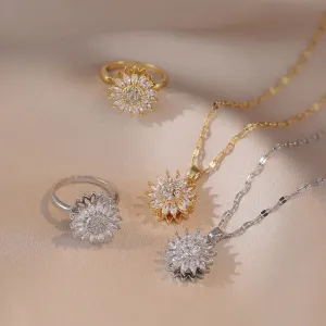 Classic Charm Sunflower Flower Stainless Steel Necklace Earrings