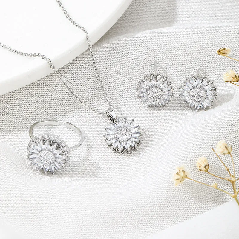 Classic Charm Sunflower Flower Stainless Steel Necklace Earrings