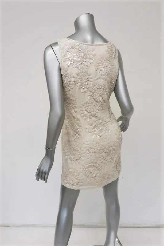 Collette Dinnigan Dress Cream Sequined Silk Size Small Sleeveless Mini NEW