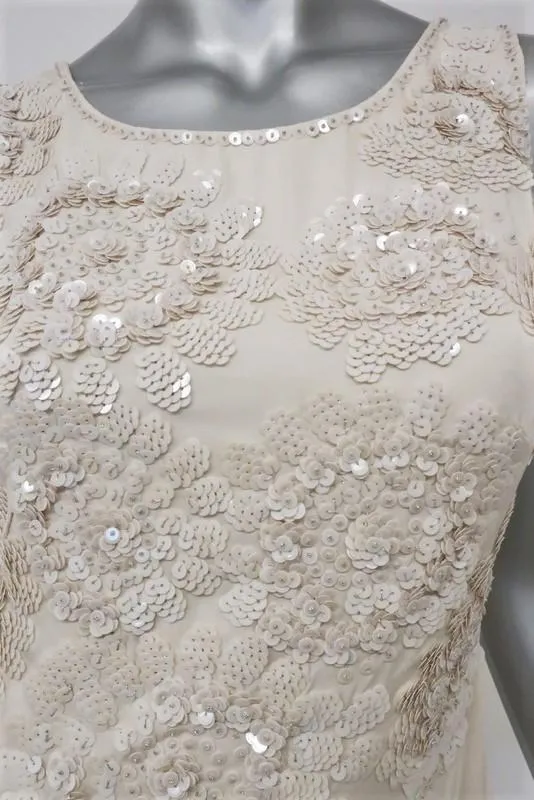 Collette Dinnigan Dress Cream Sequined Silk Size Small Sleeveless Mini NEW