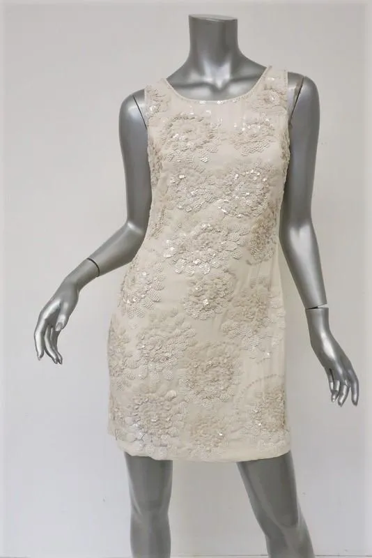 Collette Dinnigan Dress Cream Sequined Silk Size Small Sleeveless Mini NEW