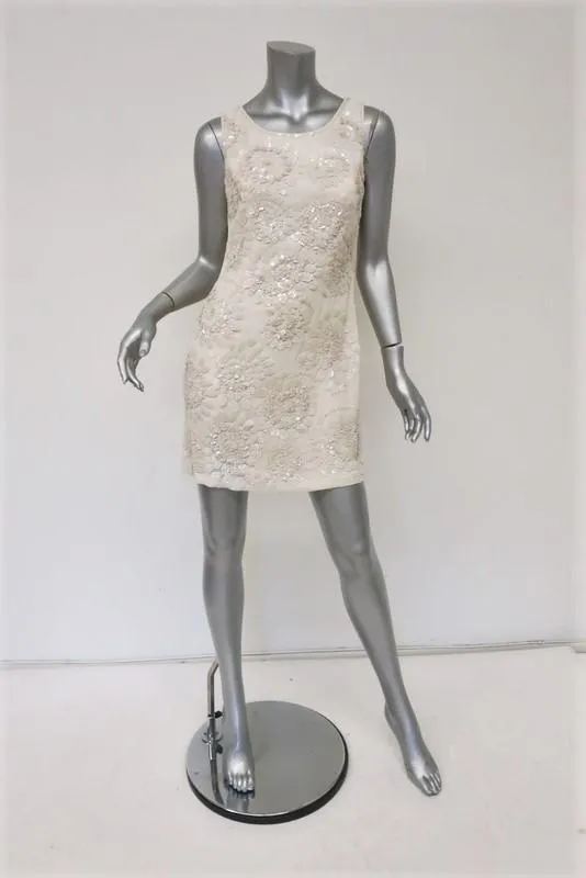 Collette Dinnigan Dress Cream Sequined Silk Size Small Sleeveless Mini NEW