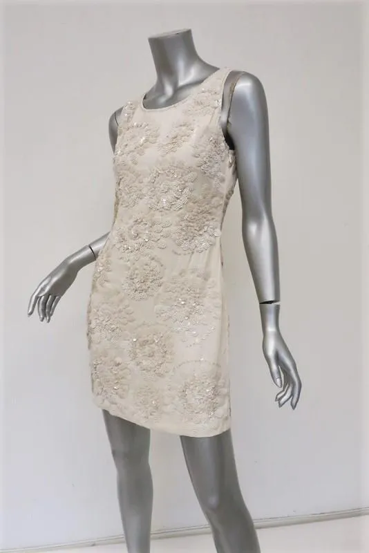 Collette Dinnigan Dress Cream Sequined Silk Size Small Sleeveless Mini NEW