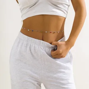 Colored Crystal & Silver-Plated Sequin Waist Chain