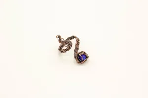 Copper Adjustable Ring with Blue Fused Glass Accent