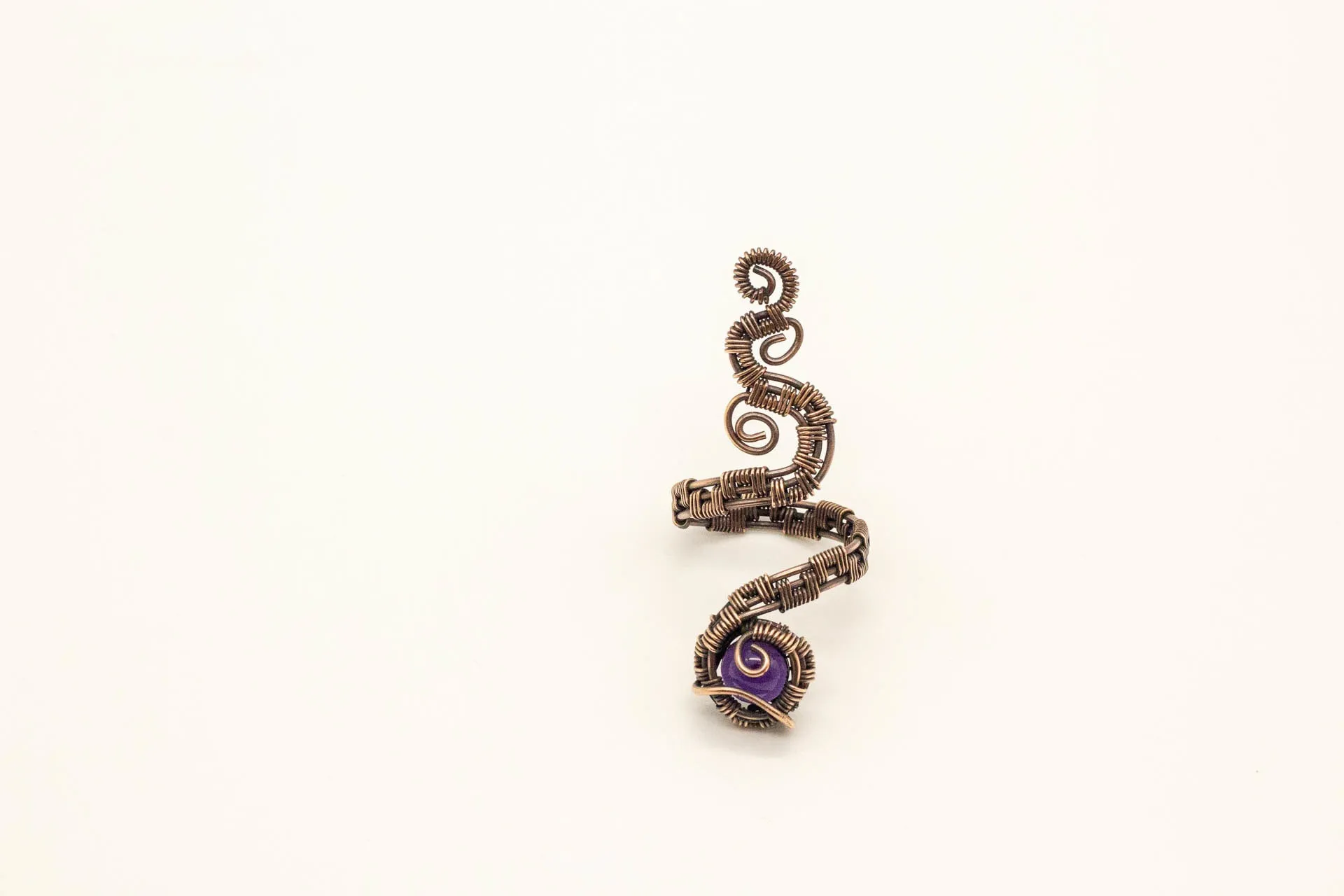Copper Adjustable Ring with Purple Fused Glass Accent