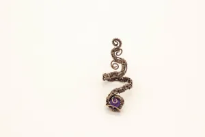 Copper Adjustable Ring with Purple Fused Glass Accent