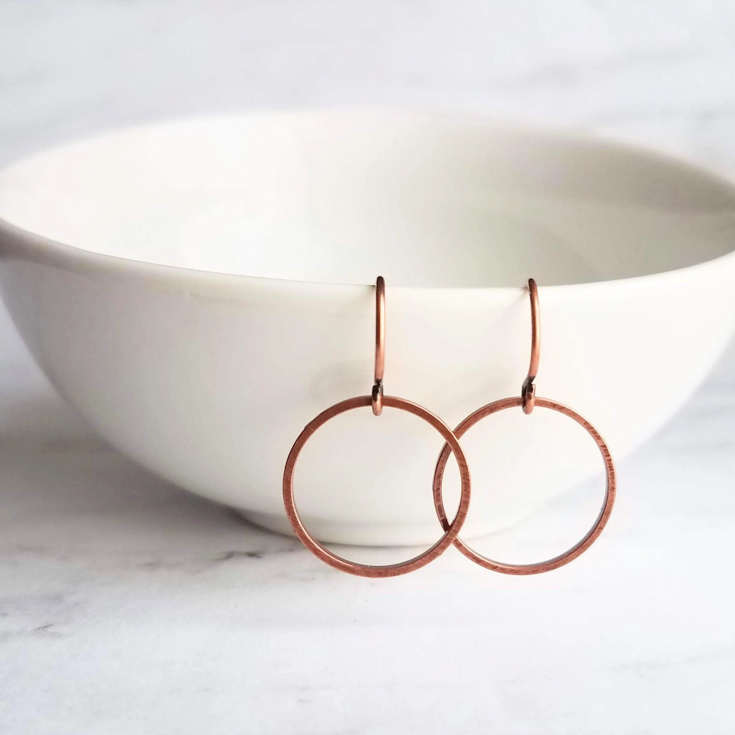 Copper Circle Earrings, small circle earring, antique copper circle earring, thin circle earring, simple copper earring, copper hoop earring