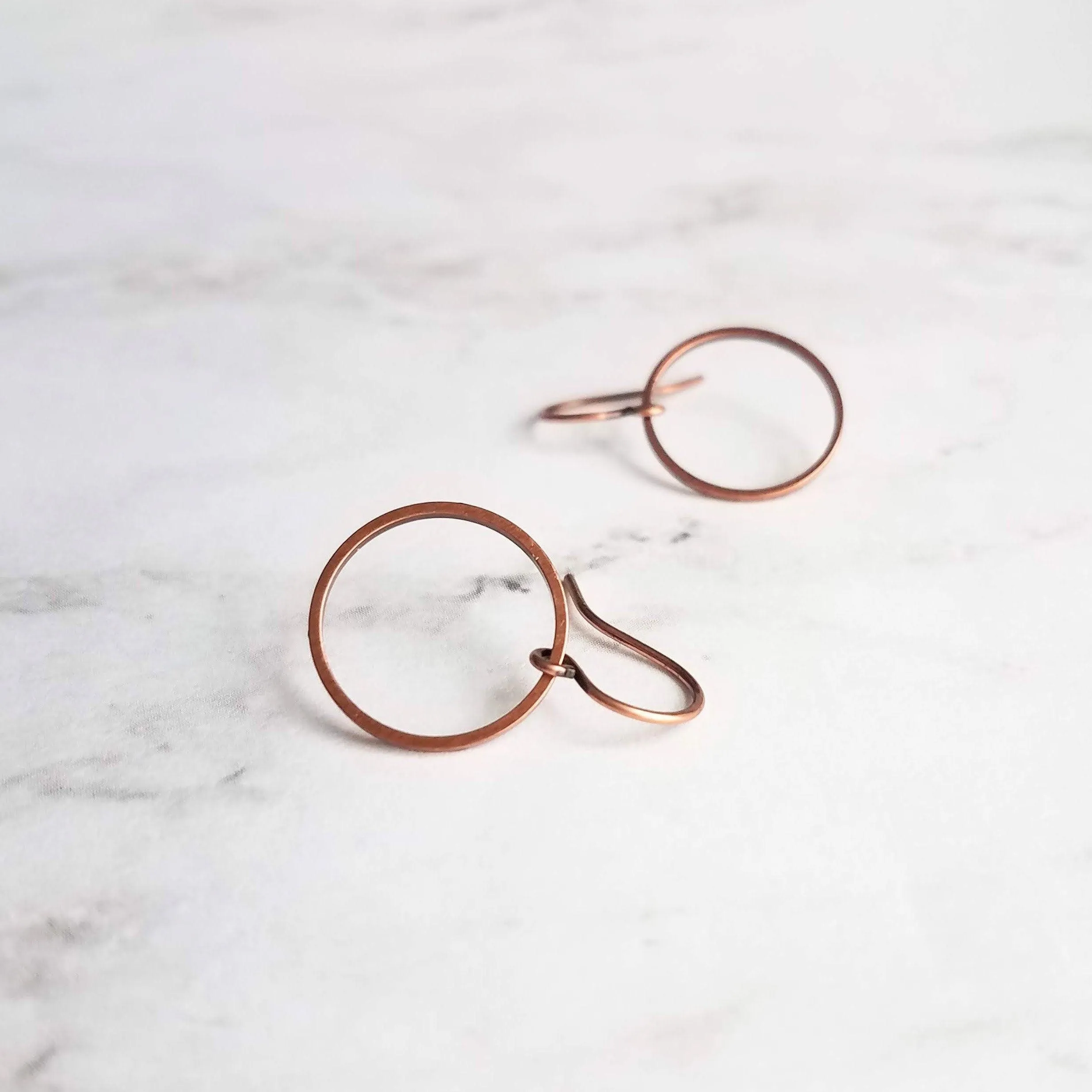 Copper Circle Earrings, small circle earring, antique copper circle earring, thin circle earring, simple copper earring, copper hoop earring
