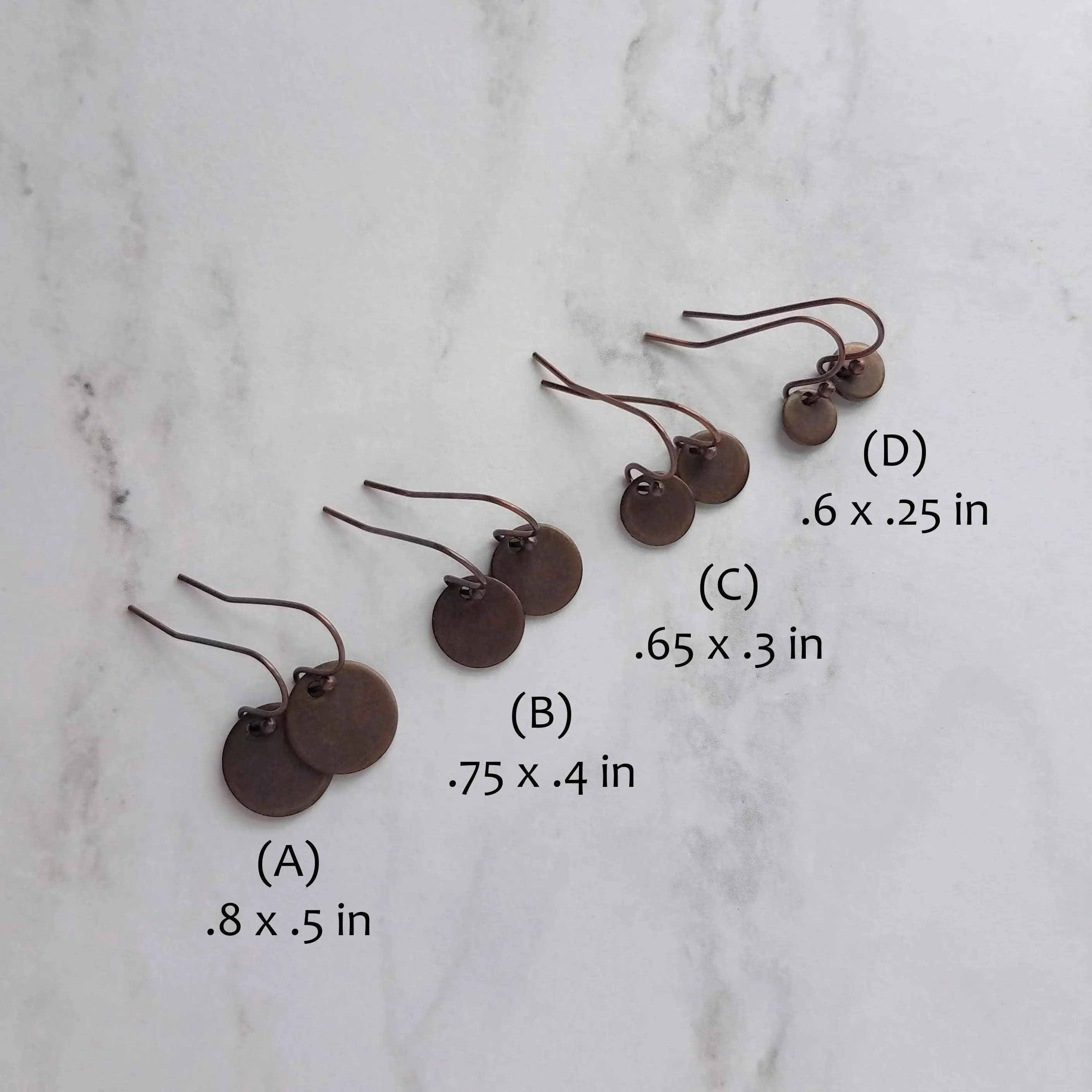 Copper Disk Earrings - small round tag, dark copper earring, antique copper disc, ONE PAIR copper earrings, tiny copper earring, 6 8 10 12mm