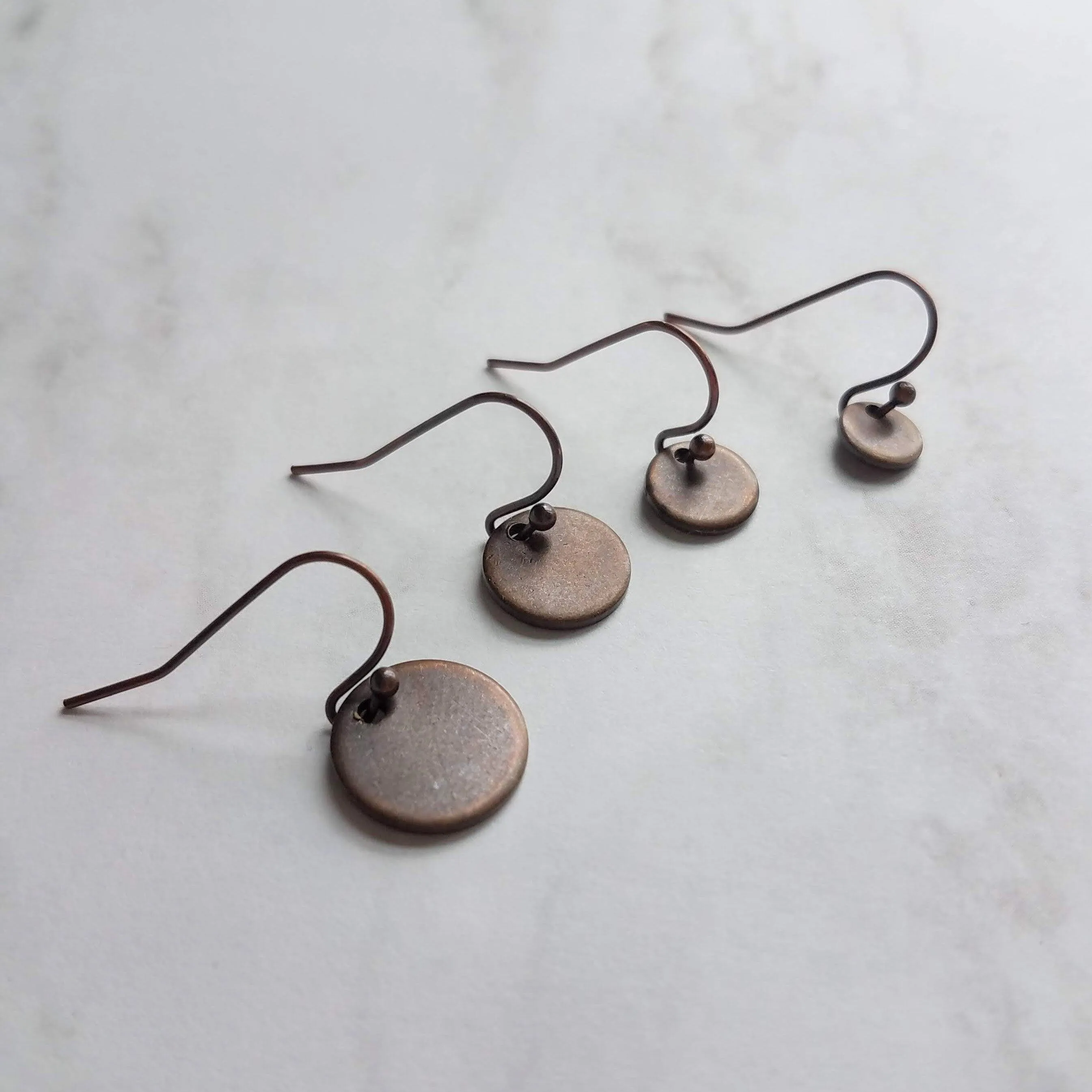 Copper Disk Earrings - small round tag, dark copper earring, antique copper disc, ONE PAIR copper earrings, tiny copper earring, 6 8 10 12mm